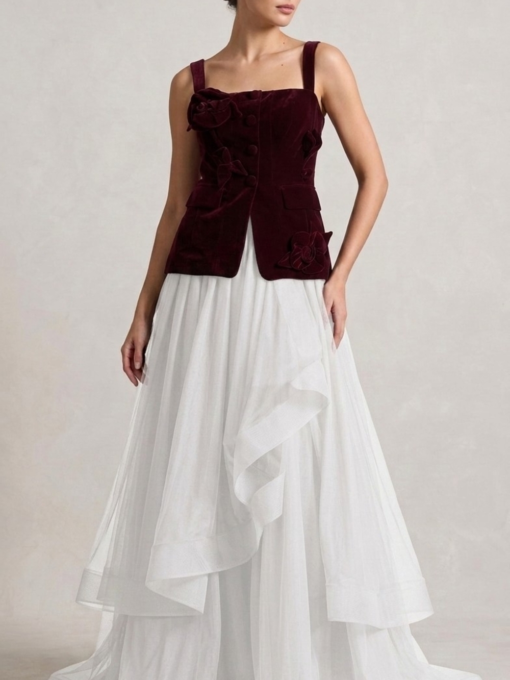 Muse by Marchesa Laurel Velvet Applique Sleeveless Button Up Coordinating Vest - Picture 3 of 11